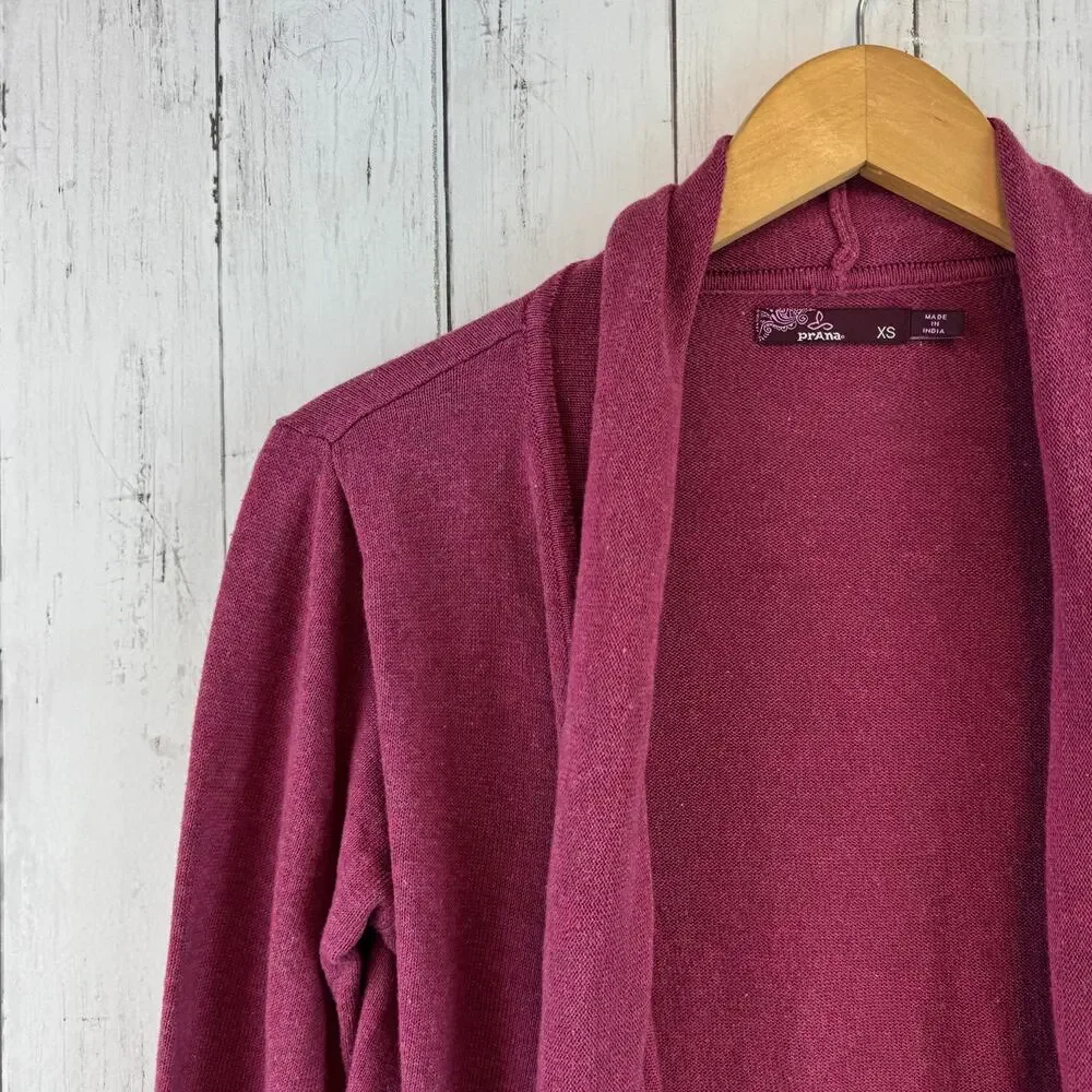 prAna Purple Georgia Wrap Cardigan Organic Cotton Relaxed Fit Open Front Size XS